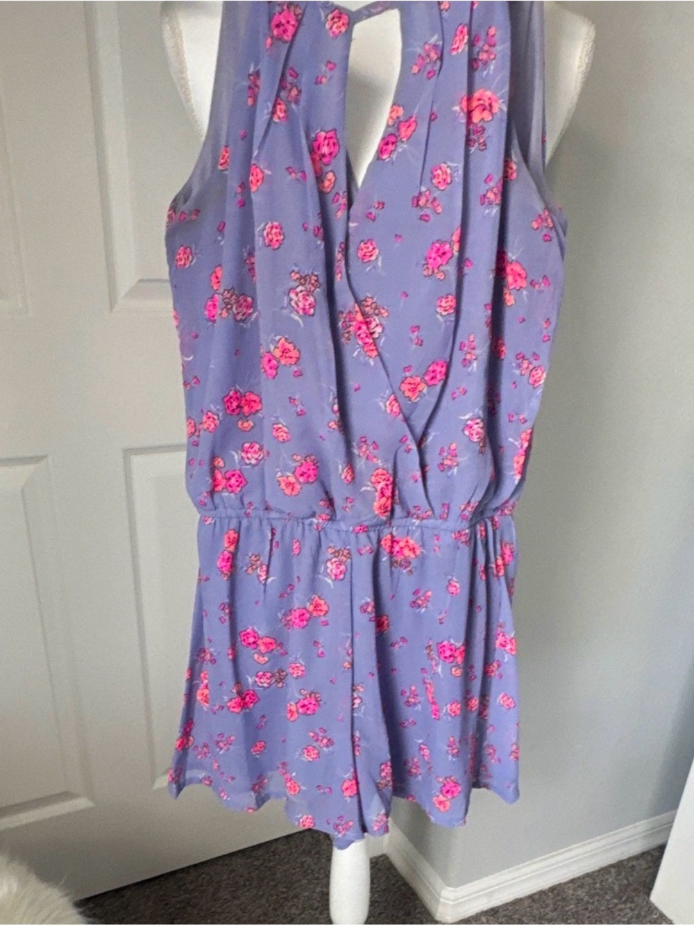 Lilac Floral One-Piece Romper with Pink Flower Print